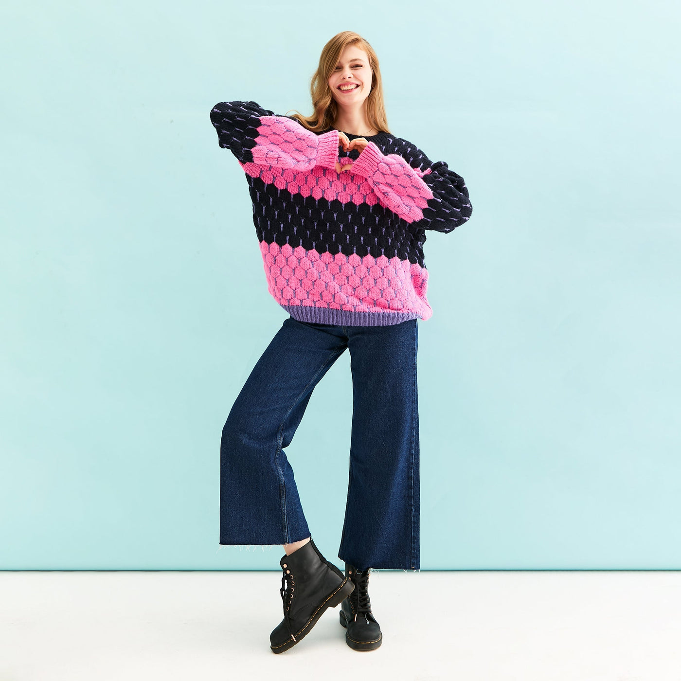 Marissa Stripe Bubble Stitch Jumper - Navy