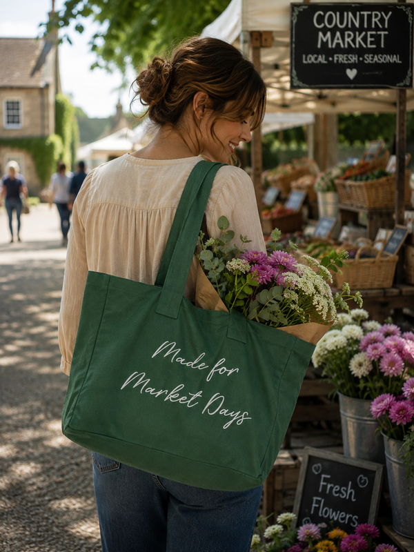 Made for Market Days Canvas Tote – in Caramel or Racing Green