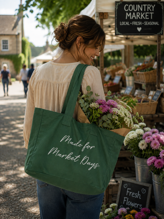 Made for Market Days Canvas Tote – in Caramel or Racing Green