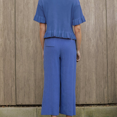 Martha Wide Leg Knitted Trousers - Cornflower Blue