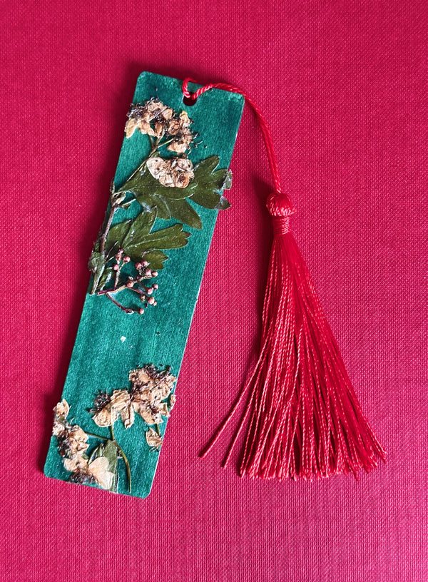 Rustic Traditional Country Style Green Tinted Pressed Flower Bookmark
