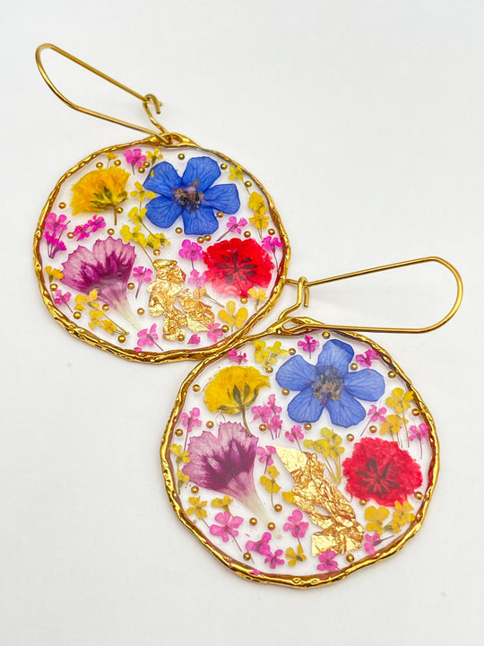 Statement earrings with colourful flowers