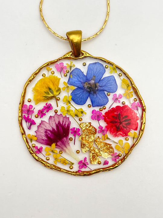 Statement necklace with red poppies and colourful flowers