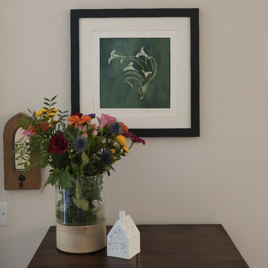 Arum Lilies Hand Dyed Batik Painting in Green