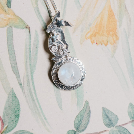 Moonstone Hare Pendant Necklace