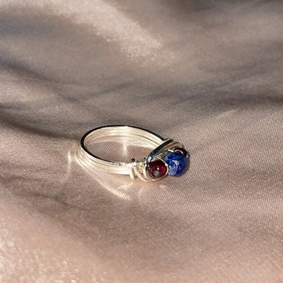 Lapis Lazuli & Garnet Wire Wrapped Solid Silver Ring