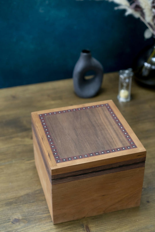 Cherry wood box with squares