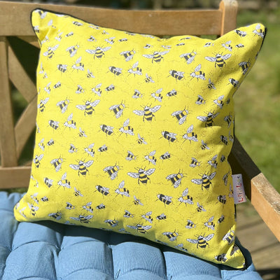 Buzzy Bee Hand Made Organic Cotton Cushion in Yellow