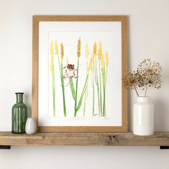Harvest Mouse Limited Edition Print 'How Do I Get Down?' | Jina Gelder Illustration