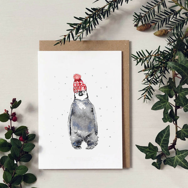 Penguin Chick in a Bobble Hat Christmas Card