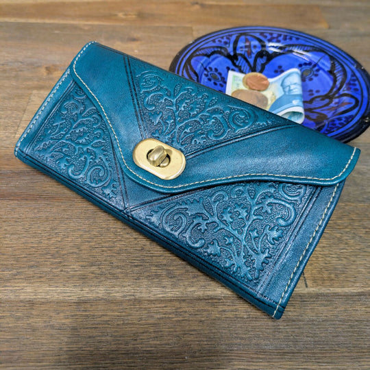Leather Tri-Fold Purse Teal