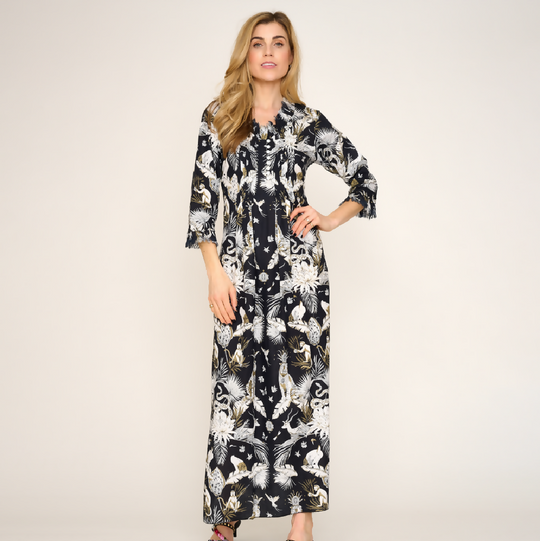 Cotton Annabel Maxi Dress in Black Tropical