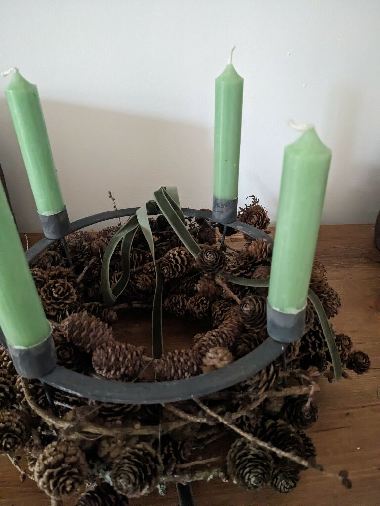 Christmas Gift Set, Larch Wreath, Advent Candle Holder With Candles