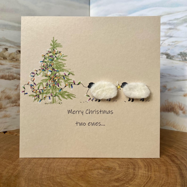 Handmade Felt Sheep Christmas Card