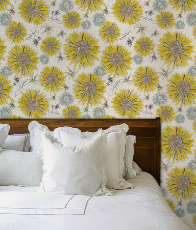 Smaller sq res Sunflower and Flora Wallpaper in Bedroom-300px-Seed Home Designs