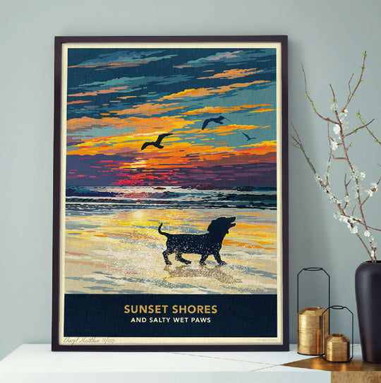 DACHSHUND 'SUNSET ON THE BEACH' LIMITED EDITION ART PRINT