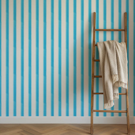 Blue Water Colour Stripe Sustainable Wallpaper