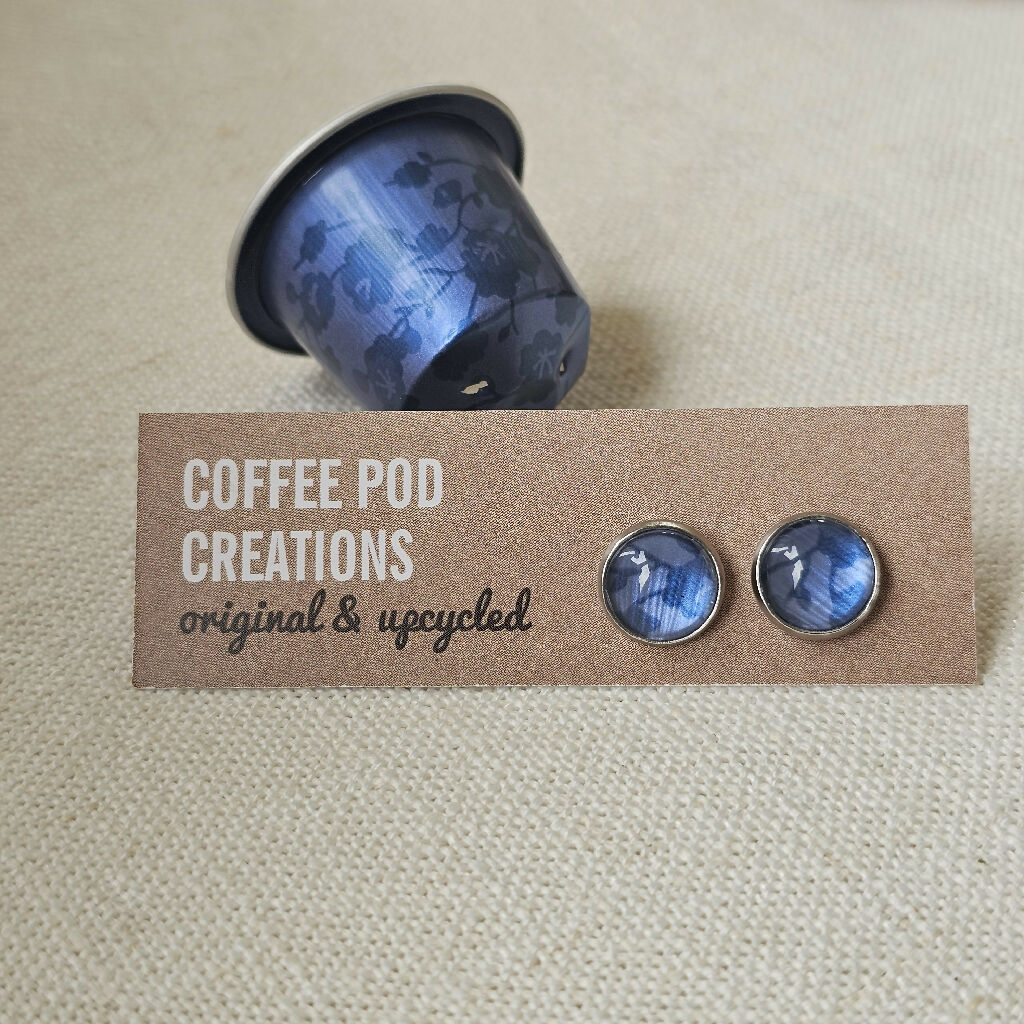 Upcycled Metal Circular Stud Earrings in Blue