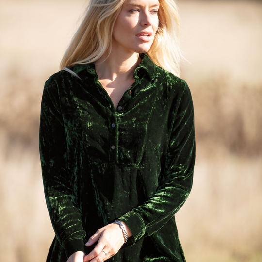 Silk Velvet Shirt In Forest Green