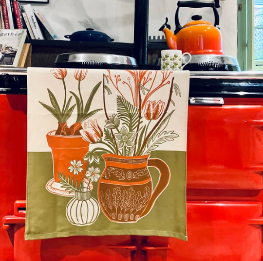 Tulips and a Hoopoe Tea Towel