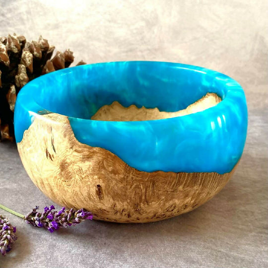 Handmade English Burr Oak & Turquoise Resin Bowl (150mm) | Yorkshire Wood Art