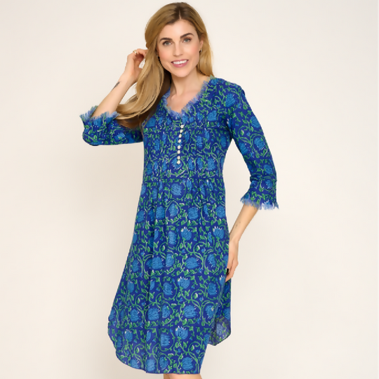 Annabel Cotton Tunic in Royal Blue with Blue & Green Flower