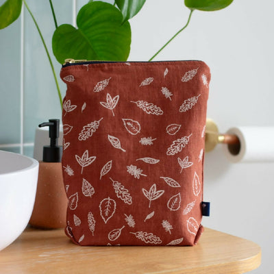 Linen Toiletry Bag with Leaf Design