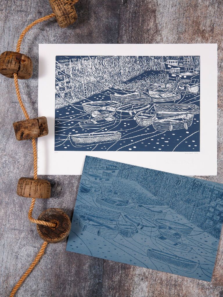 Low Tide Mevagissey, Limited Edition Lino Print