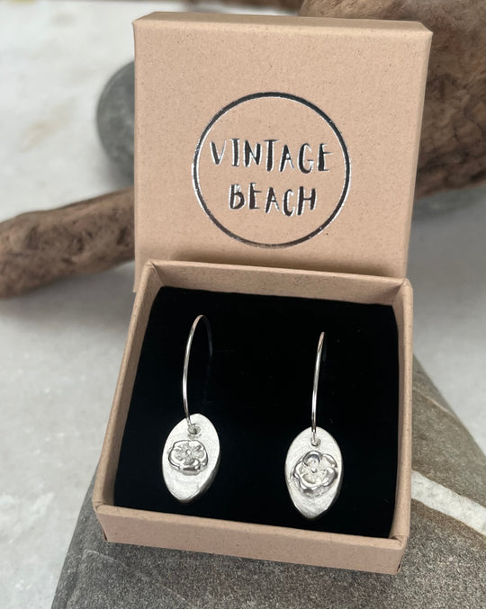 Hibiscus - Recycled fine silver flower earrings