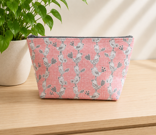 Handmade Fabric Washbag – Pink Bird Sophia Design