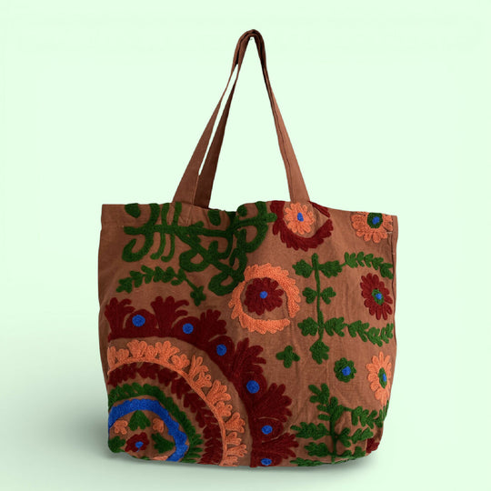 Embroidered Suzani Bag in Brown