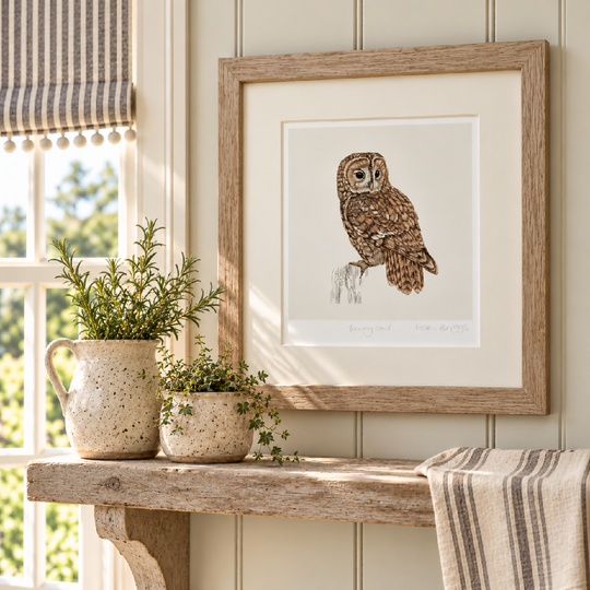 Tawny Owl White -Signed and mounted Giclée Art Print