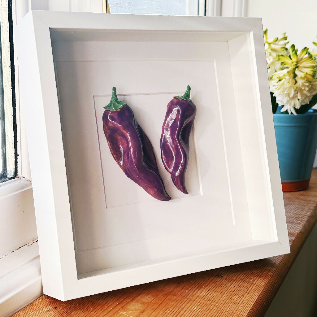 Ceramic Kitchen Wall Art: Purple Peppers