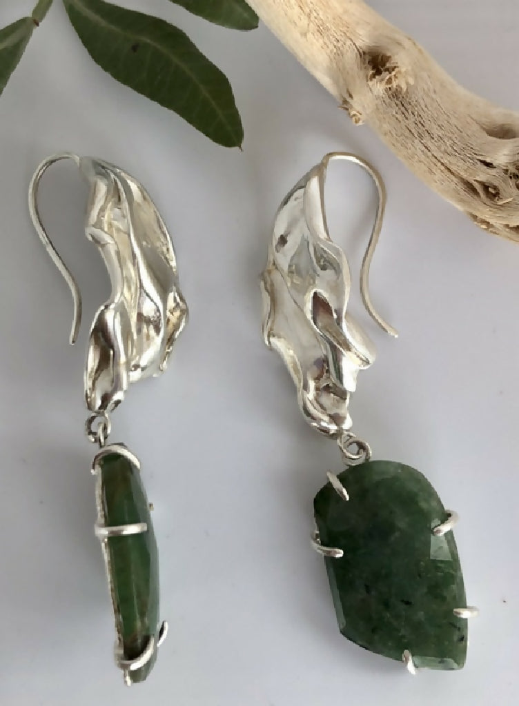 Silver and Emerald Earrings