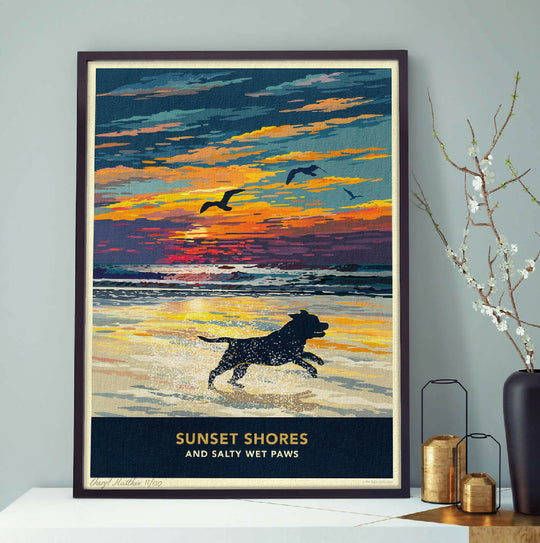 STAFFORDSHIRE BULL TERRIER 'SUNSET ON THE BEACH' LIMITED EDITION ART PRINT