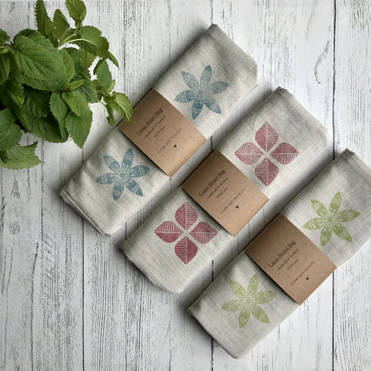 Hand Printed Linen Bread Bag