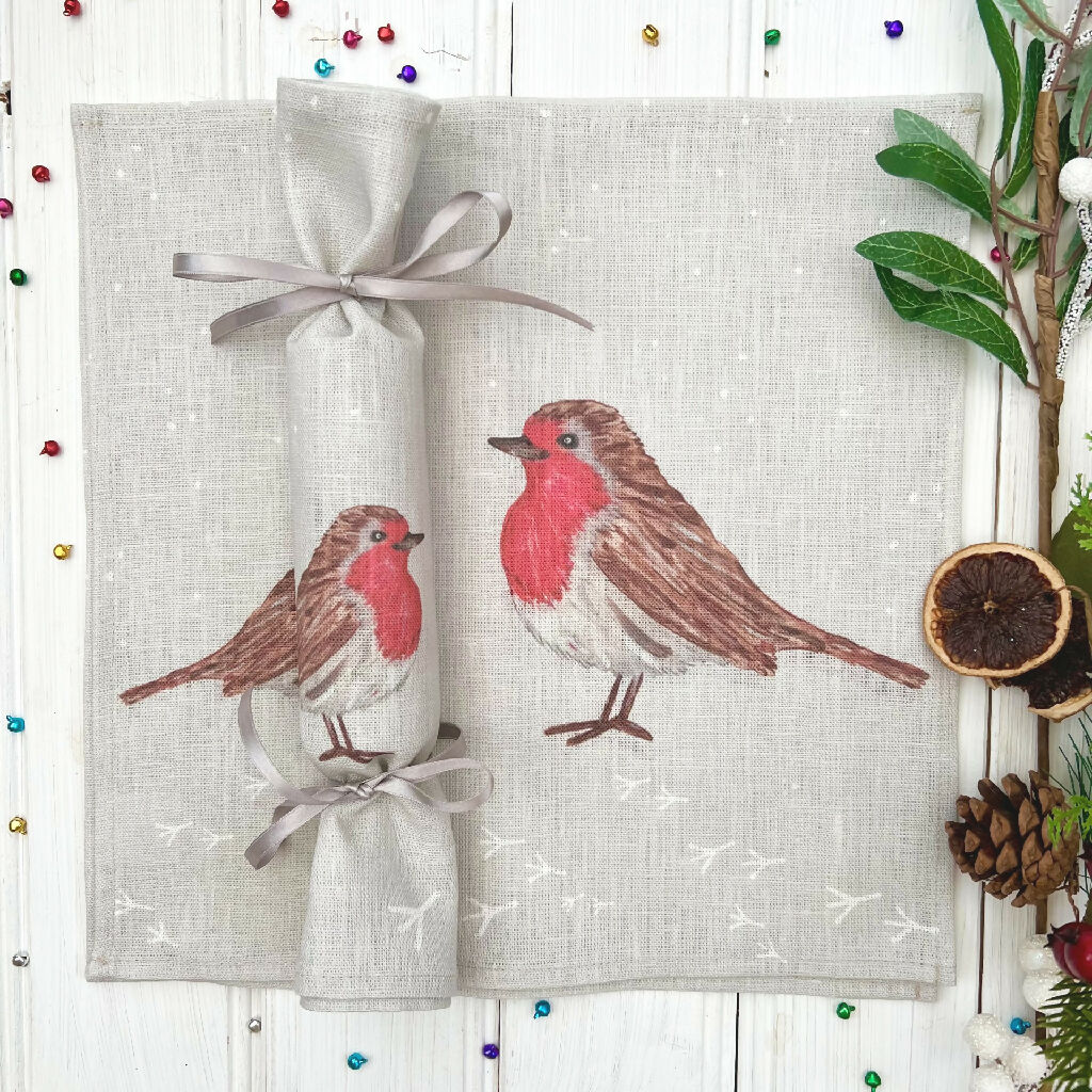 grey robin and mum napkin cracker