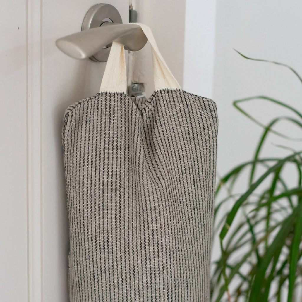 Striped Linen Draught Excluder in Natural/Navy