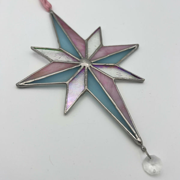 Rose and Frost Stained Glass North Star (pink and blue)