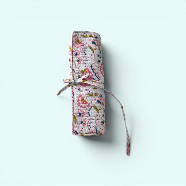 Cotton Jewellery Roll - Pink and White Floral