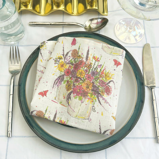 Set of Two Linen Napkins - Summer Garden Pots