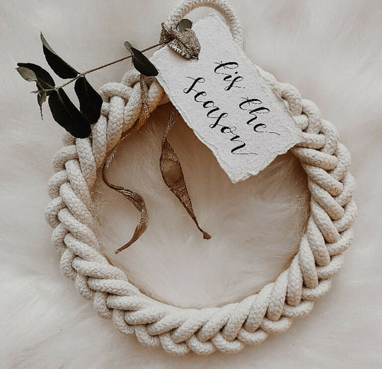 Small 15cm White Cotton Christmas Rope Wreath