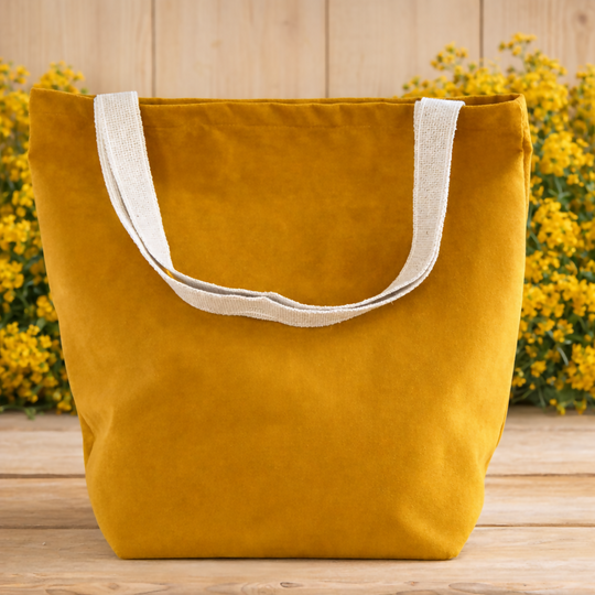 Handcrafted Mustard Velvet Tote Bag – Shopping & Book Tote