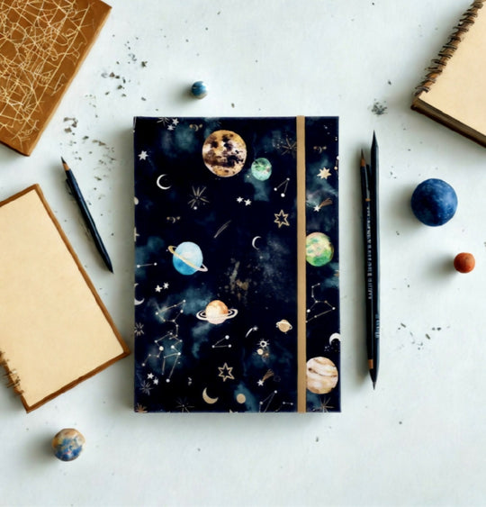 Cosmic Wonders Hand-Covered A5 Fabric Notebook and Journal