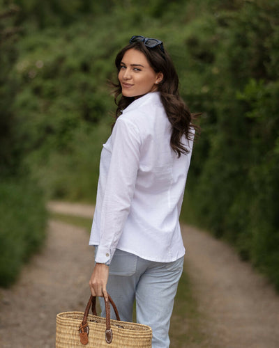 White Cotton Shirt with Liberty Print Trim