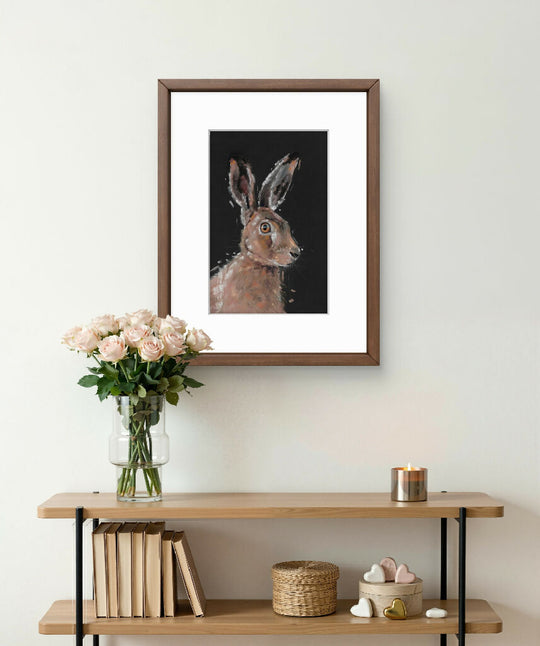 On the Verge Hare Giclee Fine Art Print with Sage Green Background
