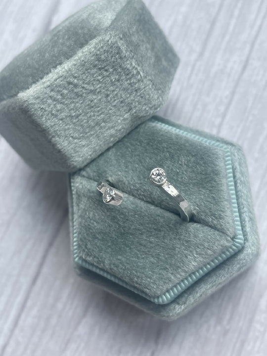 Sterling Silver Textured open ring with Moissanite