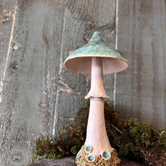 Woodland Toadstool Stoneware Pottery with Verdigris cap