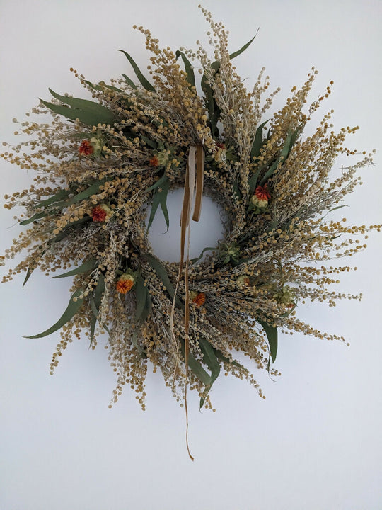 Handmade Dried Everlasting Wreath - Mimosa Style