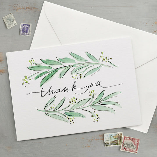 'Thank You' Olive Leaves Greeting Card